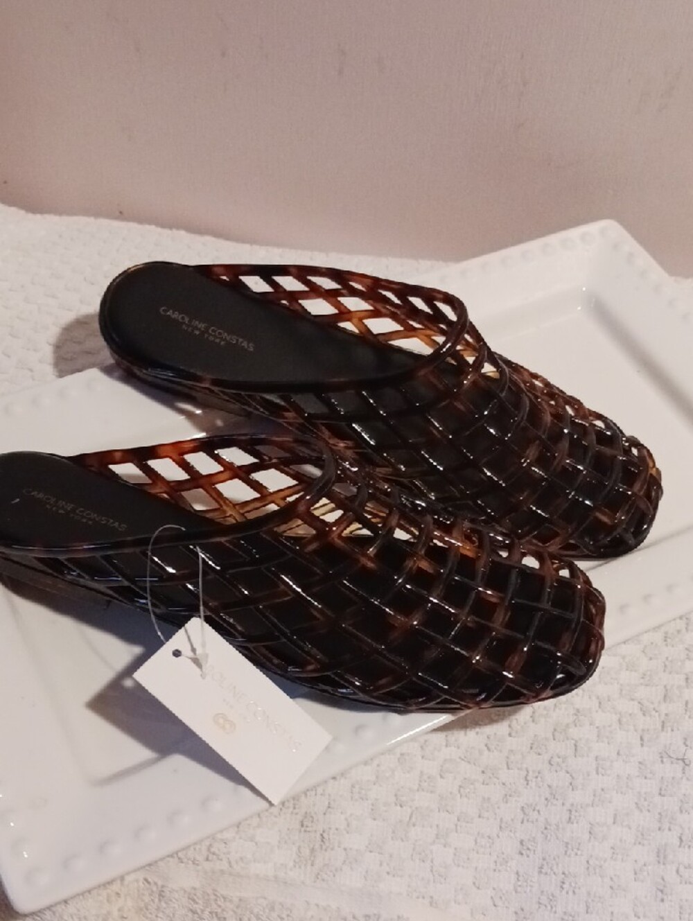 Gorgeous! Caroline Constas ⚜️Brown Tortoiseshell Weave Jelly Slide Mules  10 - Picture 7 of 9